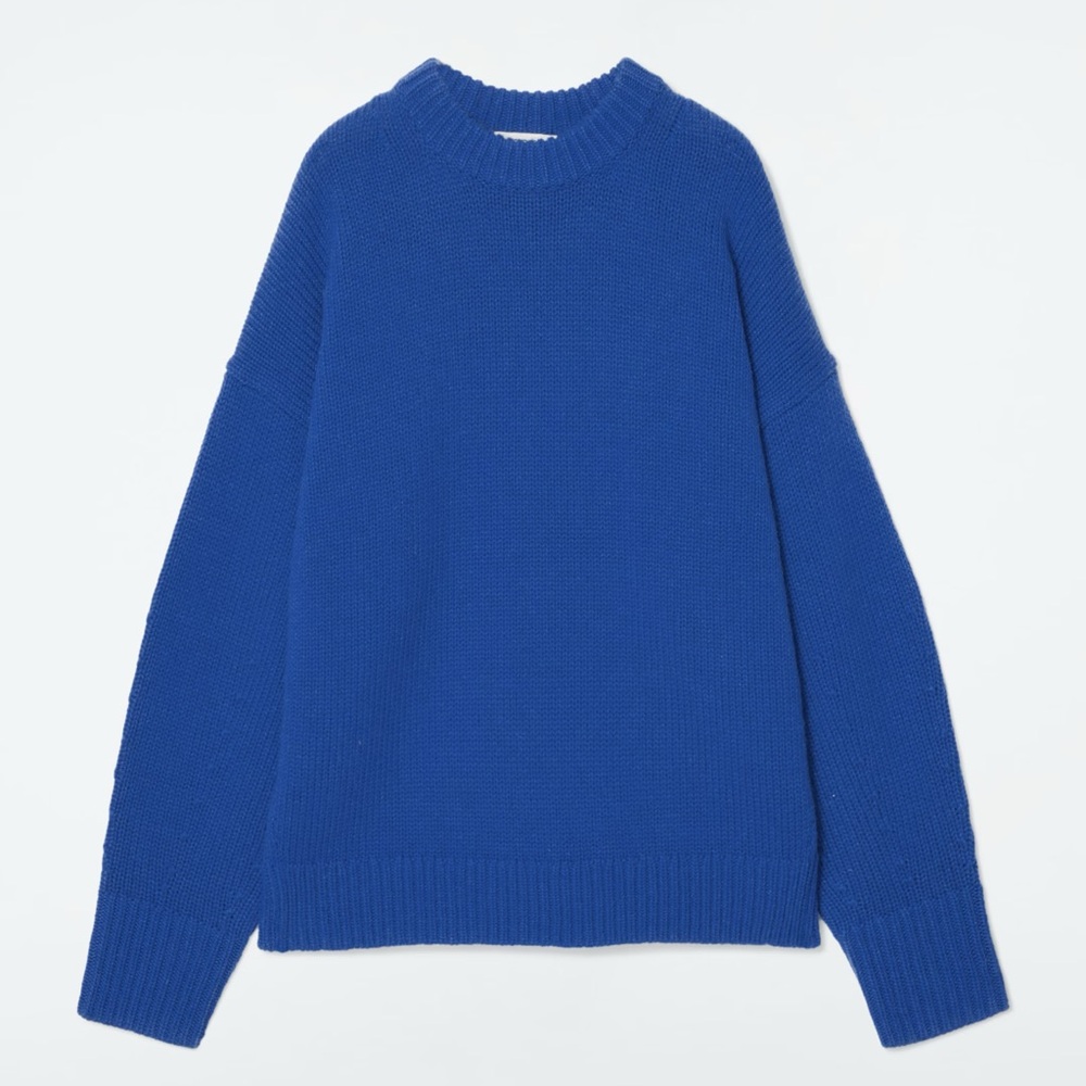 COS Chunky Wool Crew Neck Sweater Cobalt Blue